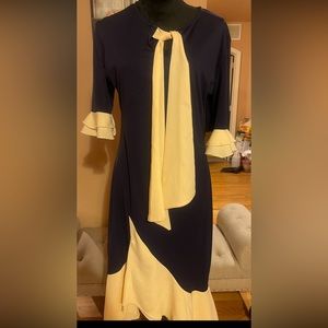 Vintage Navy Blue off white Sailor Dress with ruffles on sleeves